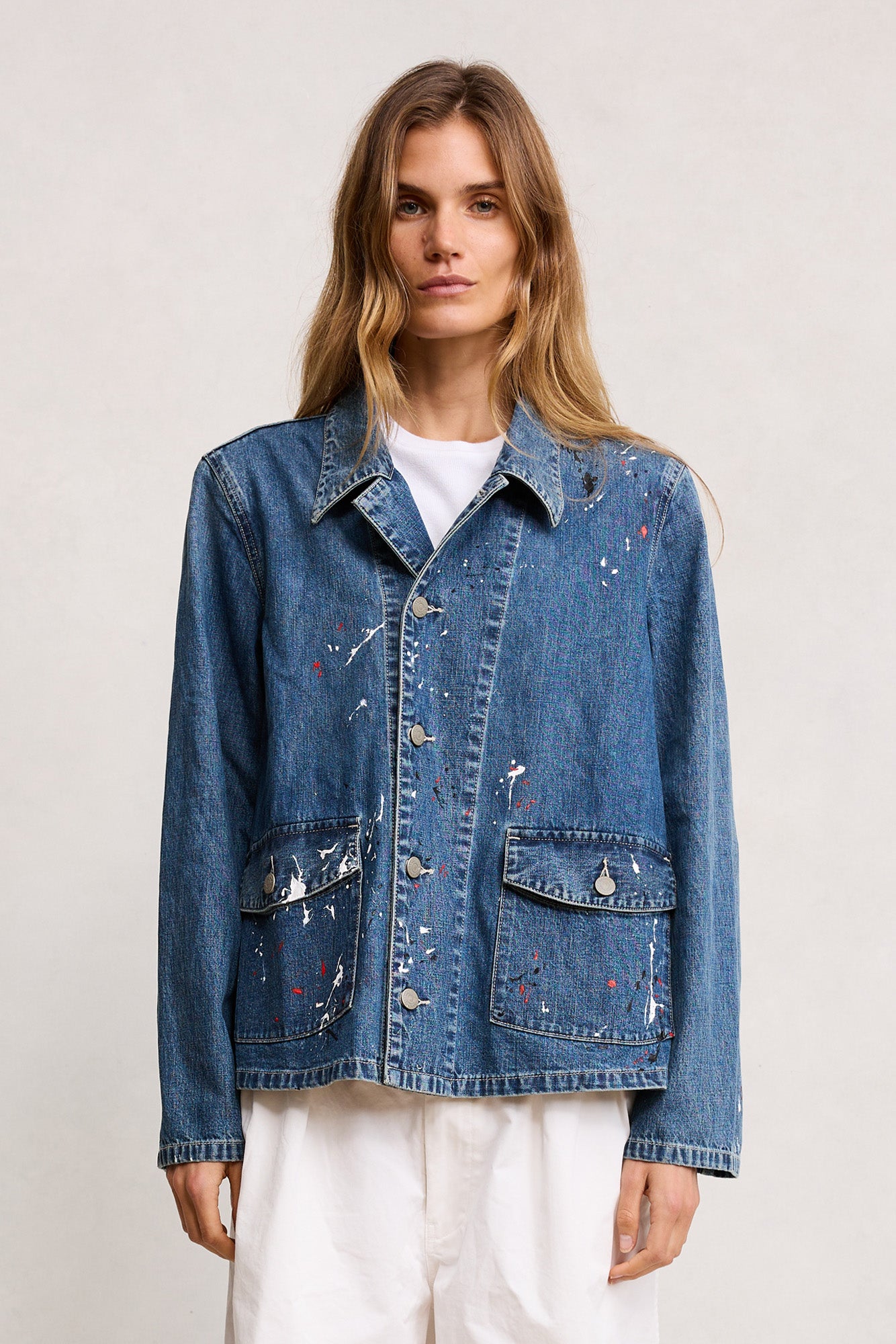 Grace Denim Work Jacket - Shane Indigo Paint Splatter