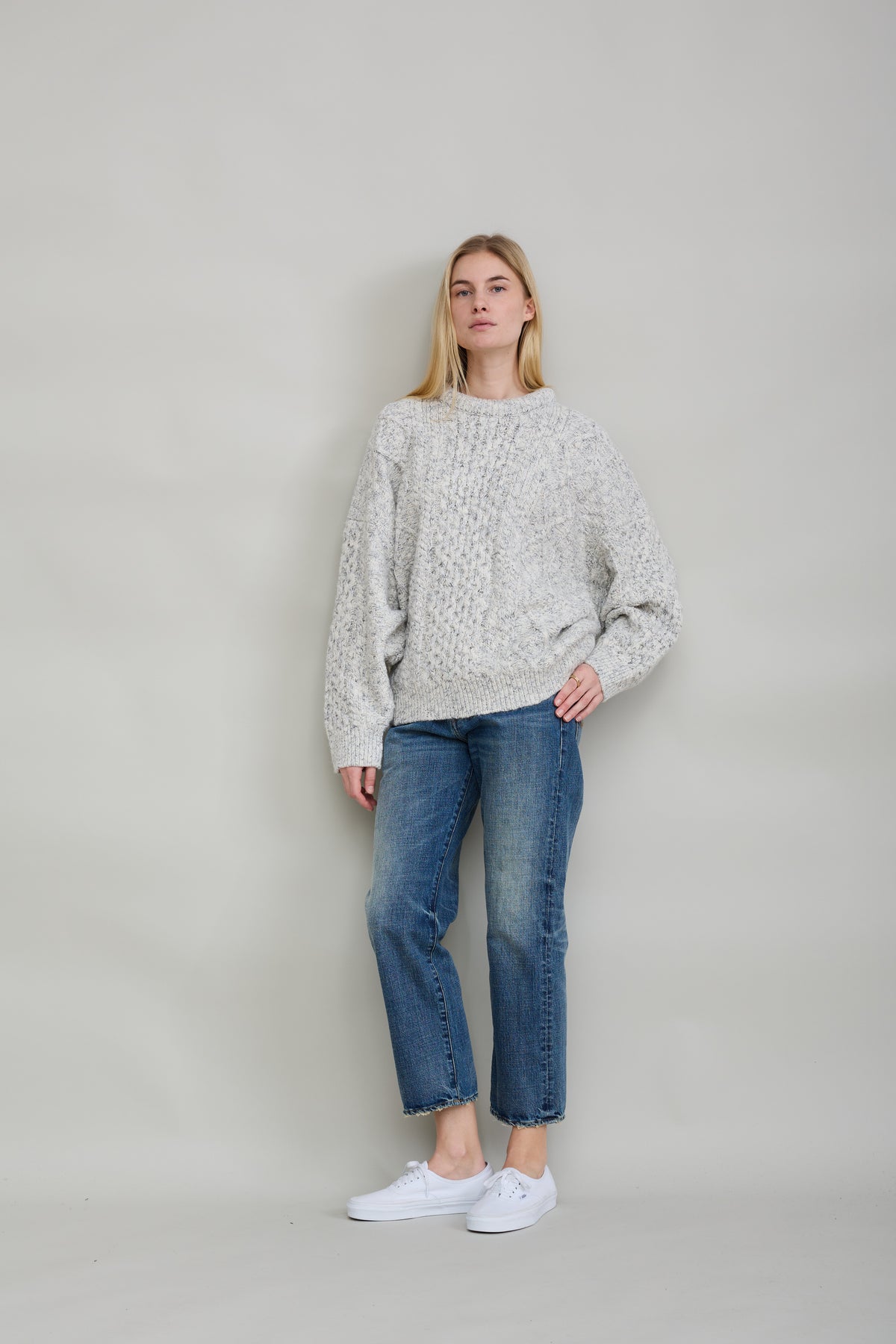 Oversized Aran Sweater - Light Heather Grey