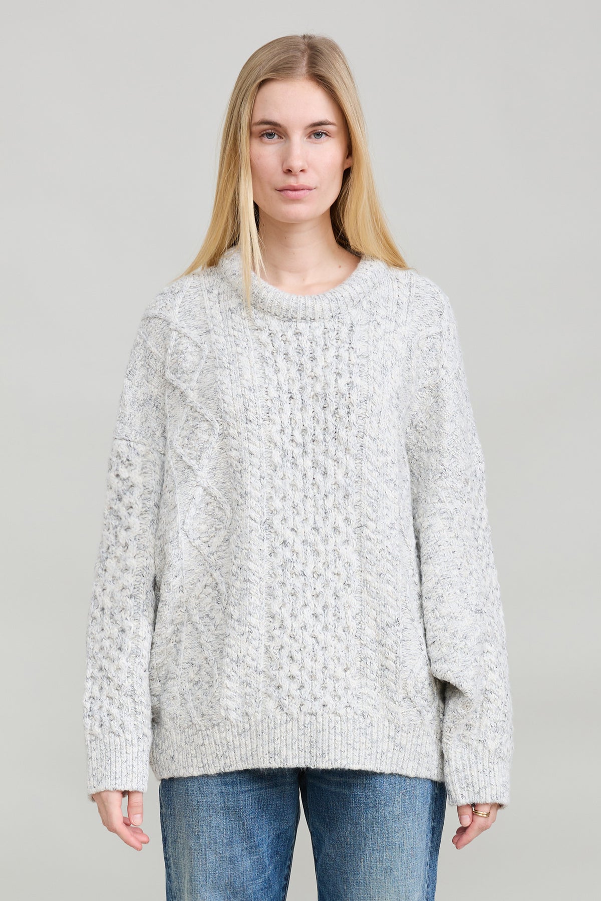 Oversized Aran Sweater - Light Heather Grey