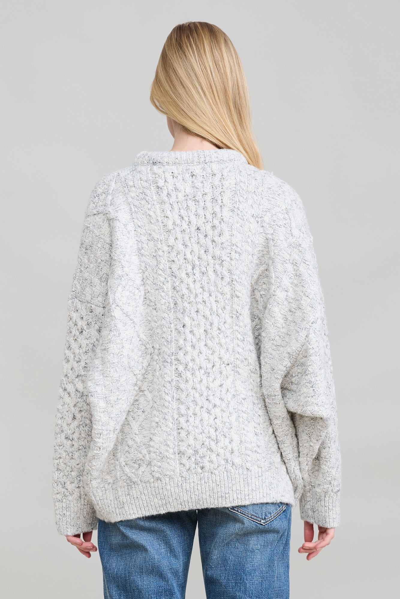 Oversized Aran Sweater - Light Heather Grey