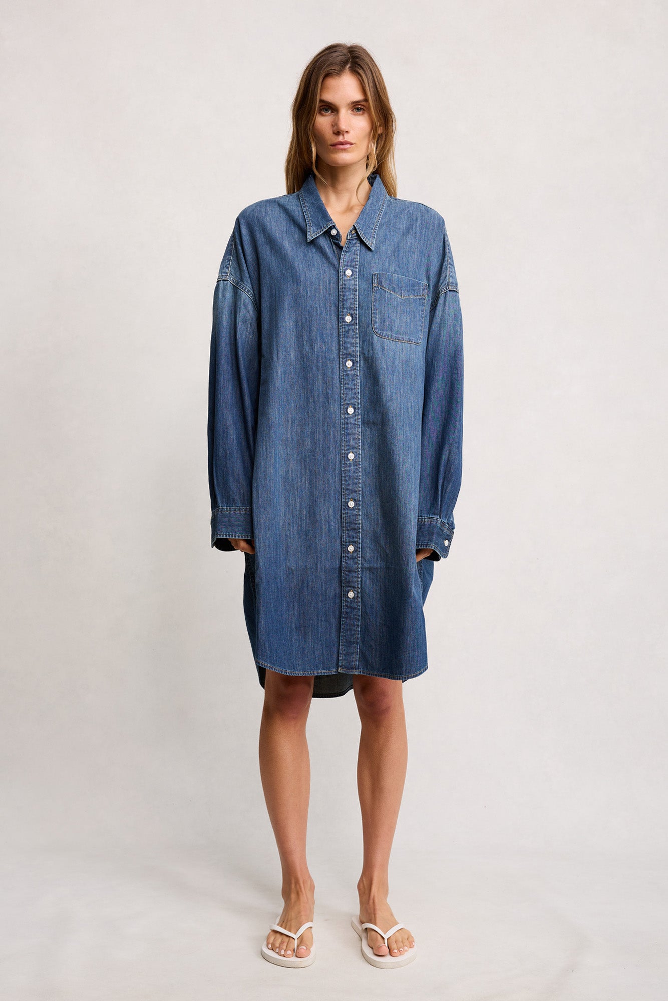 Oversized Cuffed Shirtdress - Seymour Indigo