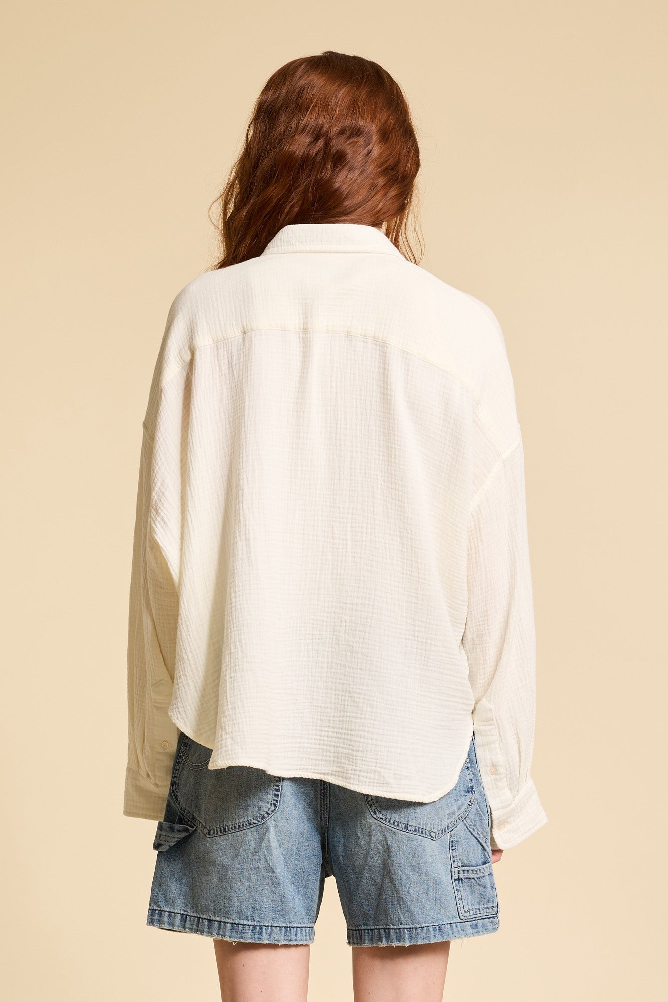 Cropped Button Front Shirt - Ecru Gauze