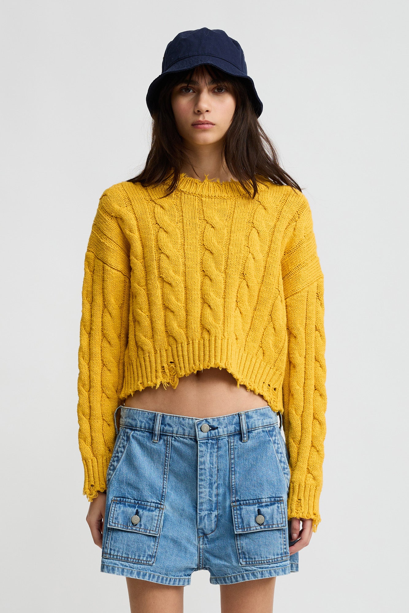 Boxy Cable Sweater - Yellow