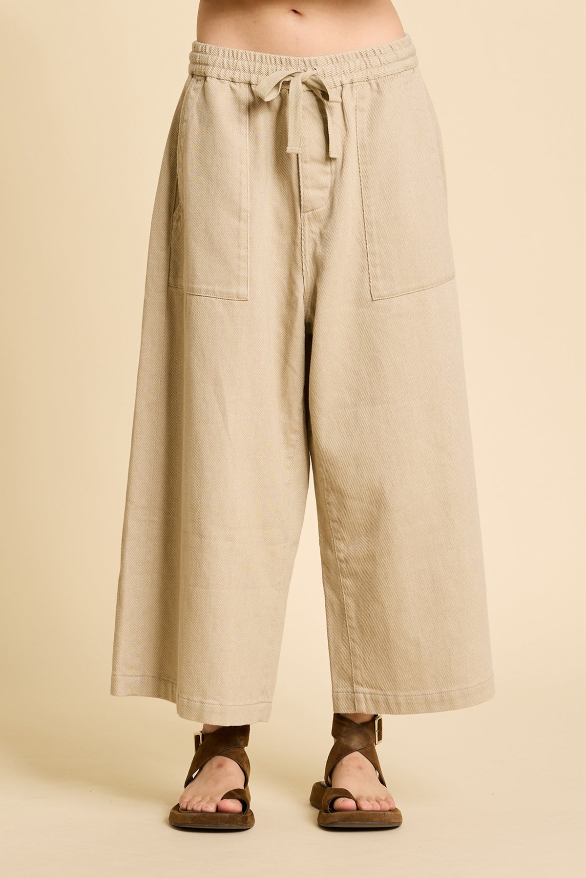 Palazzo Drawstring Utility Pant - Printed Light Sand