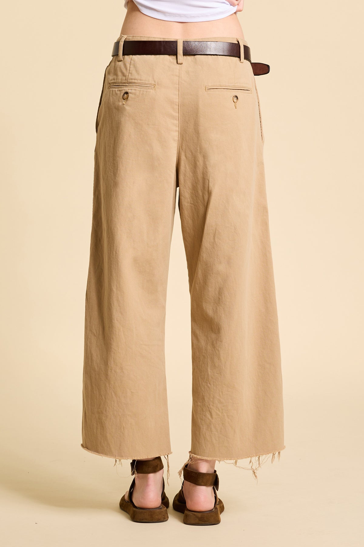 Cropped Double Pleat Wide Leg Chino - Light Khaki