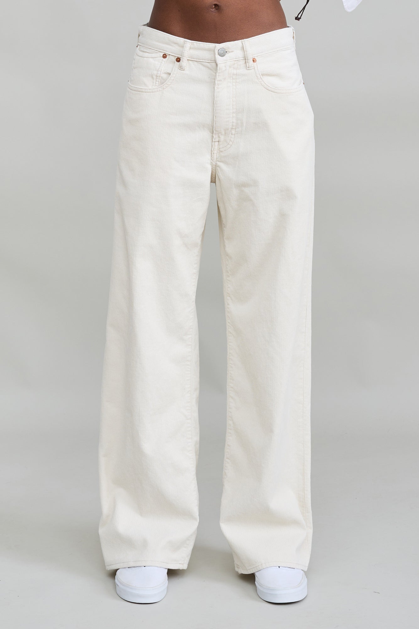 Teri Wide Leg Cord - Ecru White Pinwale Cord