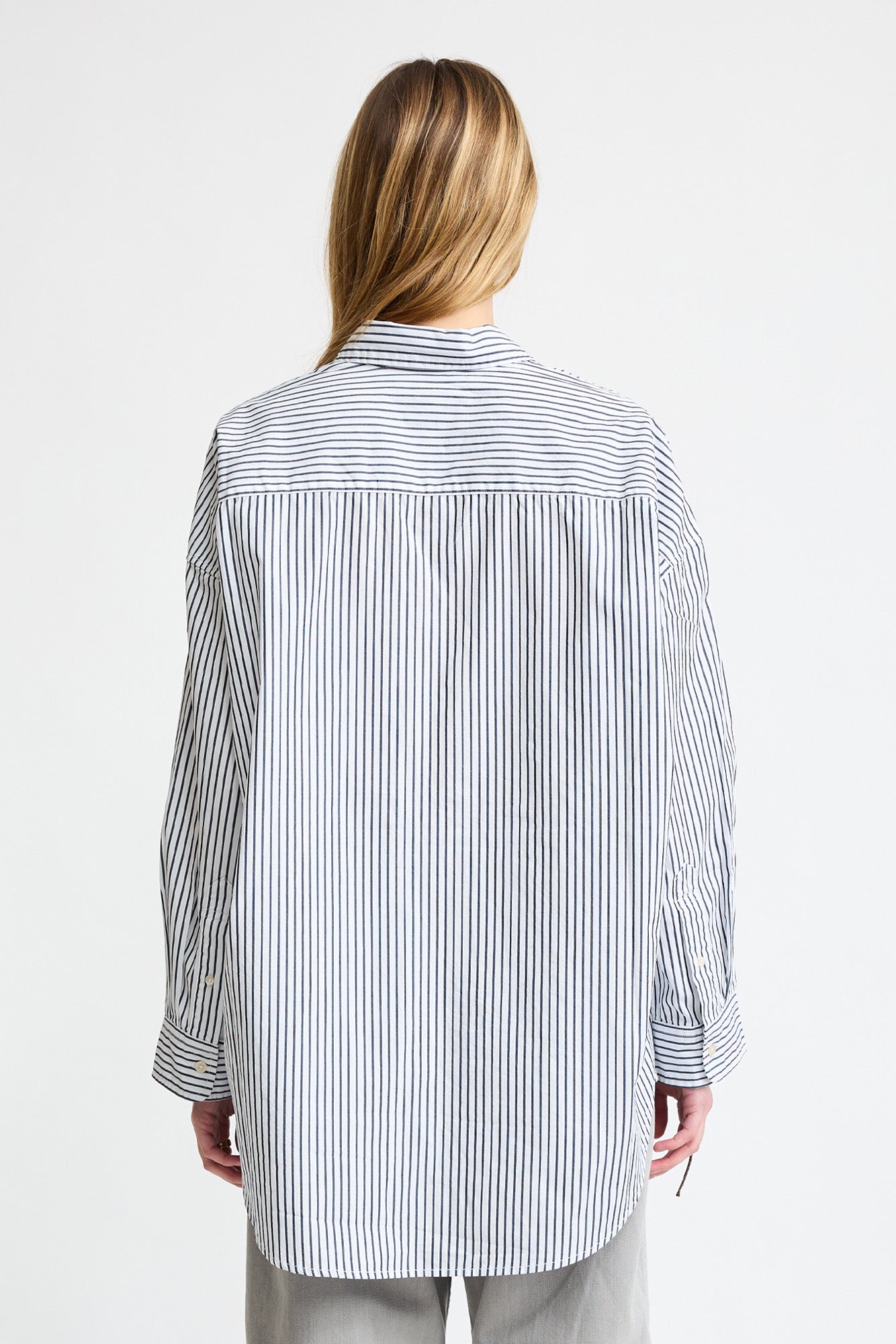 Button Front Shirt - Navy On White Stripe