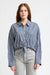 Long Sleeve Front Tie Shirt - Dark Navy Wide Stripe