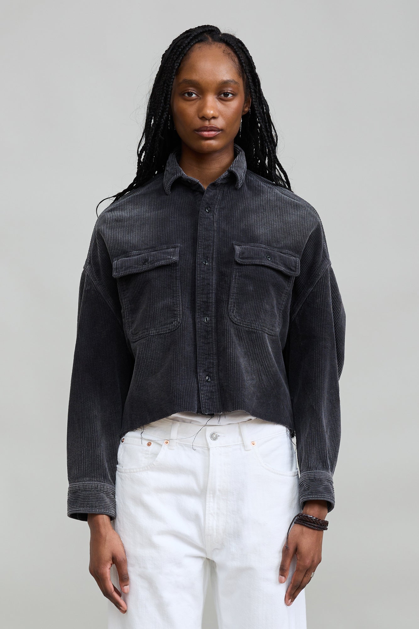Cropped Utility Shirt - Washed Black Cord