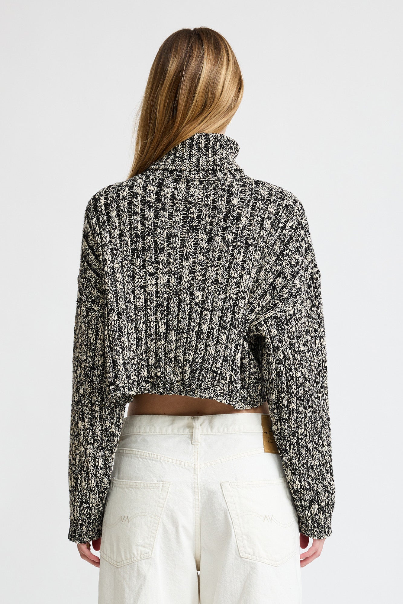 American Flag Cropped Turtleneck Sweater - Marled Black/Cream