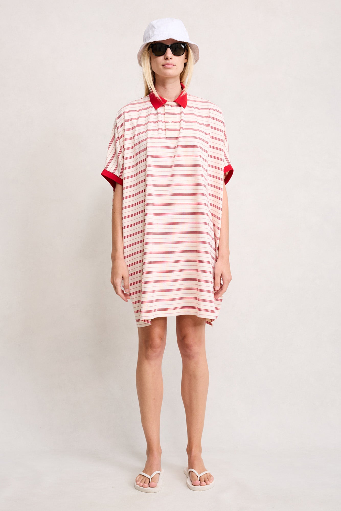 red striped polo dress Red Stripe Quarter Zip Polo Collar T Shirt Dress with Pockets Red Stripe / S / 70%Polyester+30%Cotton