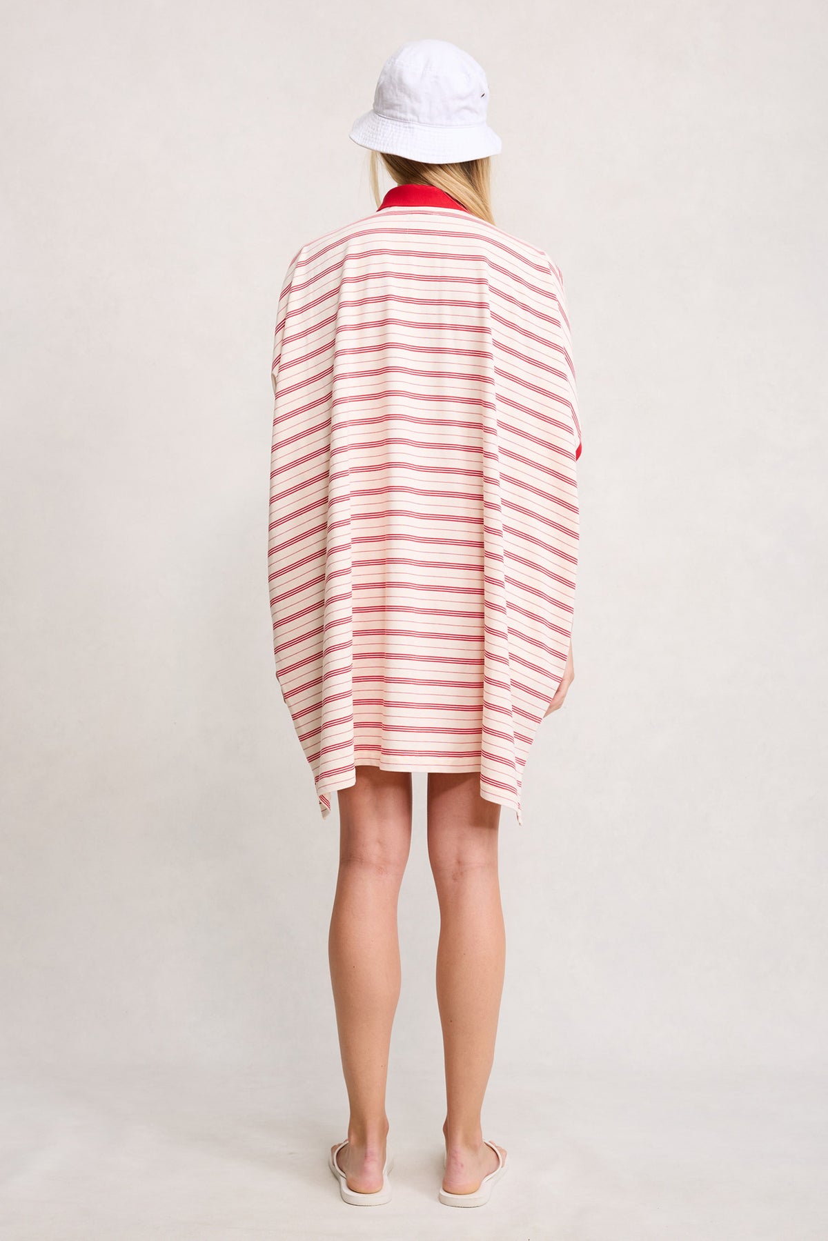 red striped polo dress Red Stripe Quarter Zip Polo Collar T Shirt Dress with Pockets Red Stripe / S / 70%Polyester+30%Cotton