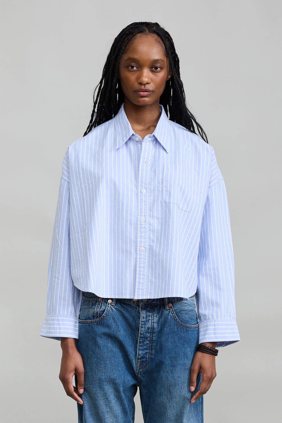 Bailey Cropped Shirt - Light Blue Stripe Oxford