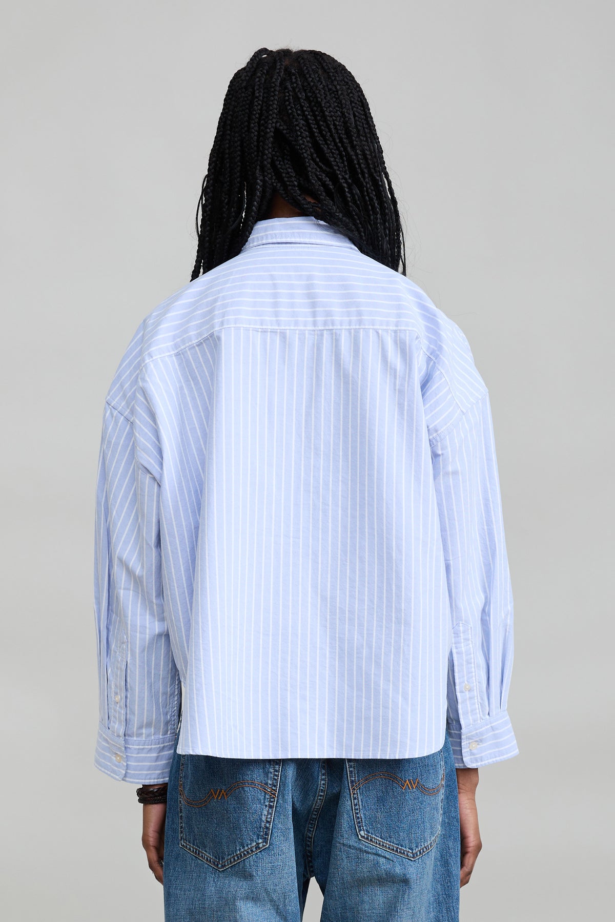 Bailey Cropped Shirt - Light Blue Stripe Oxford