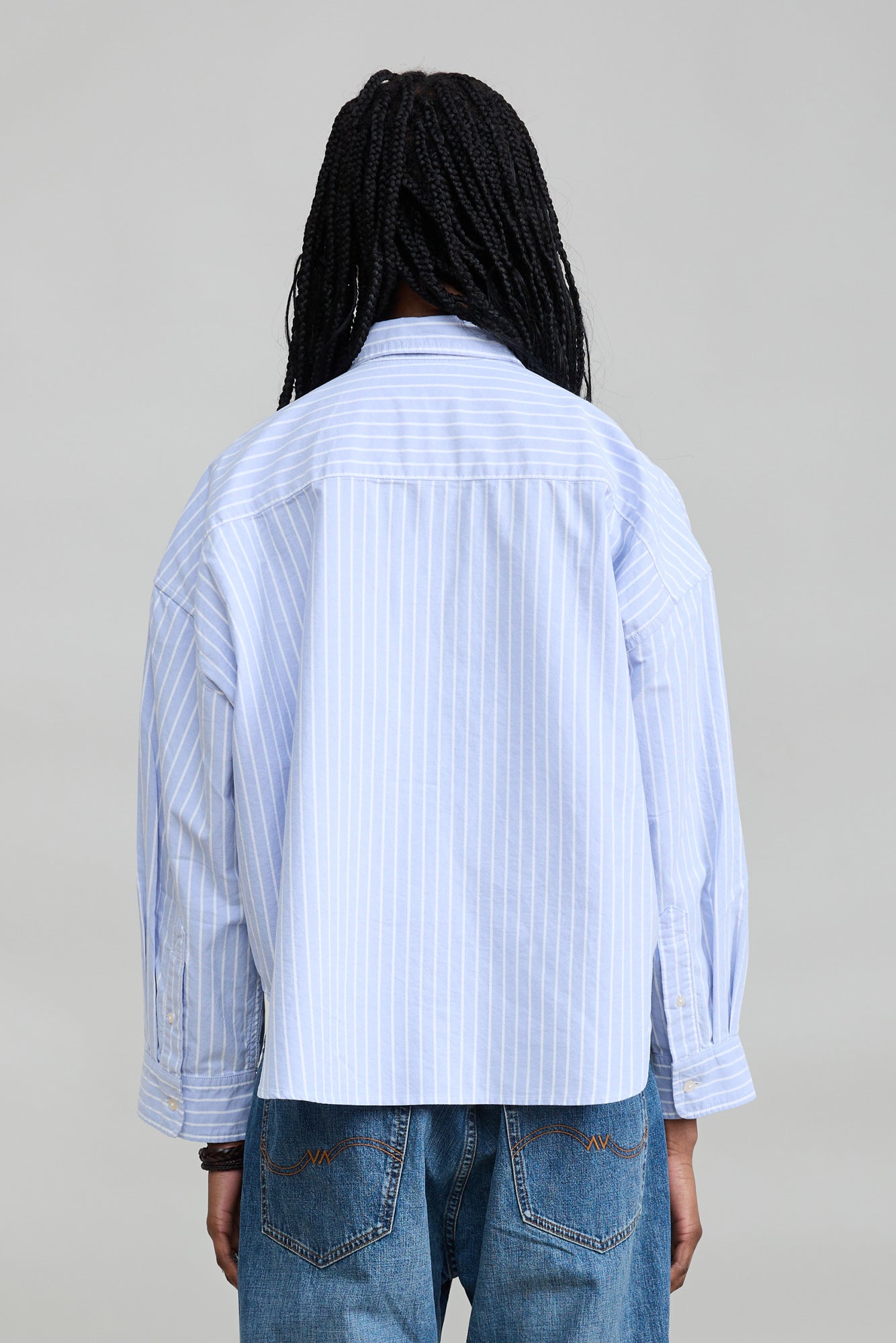 Bailey Cropped Shirt - Light Blue Stripe Oxford