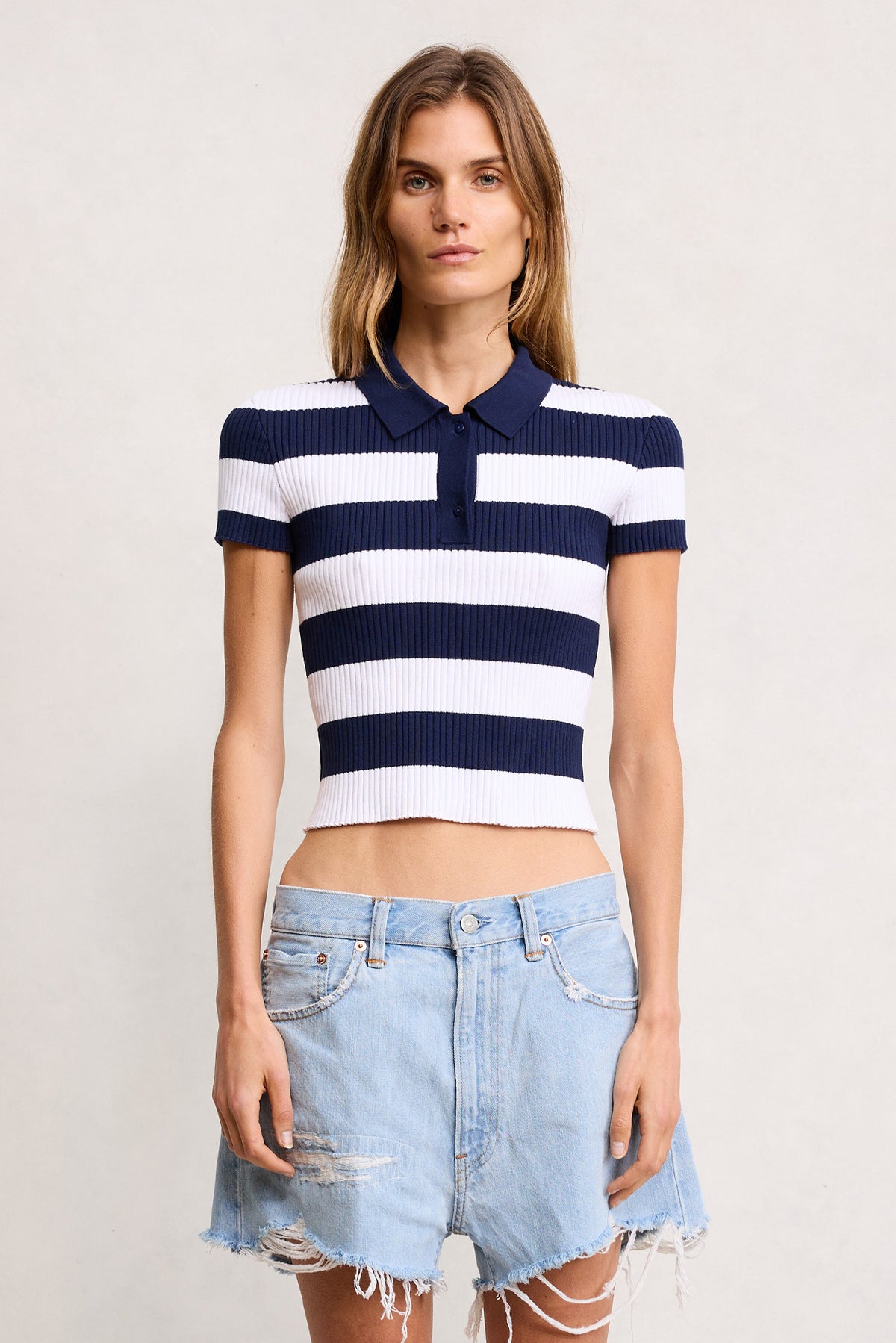 Baby Polo Sweater - Navy Blue And White Stripe