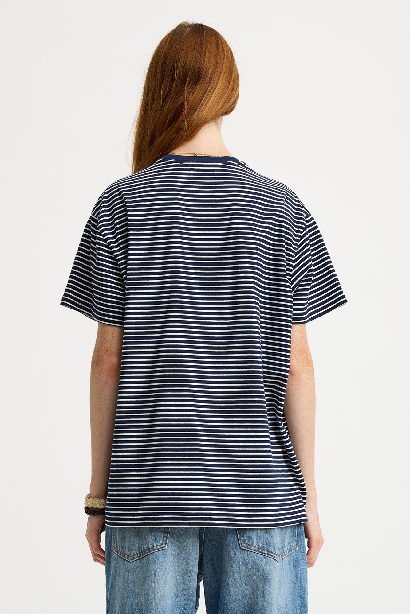 Relaxed Tee - Navy With Narrow White Stripe