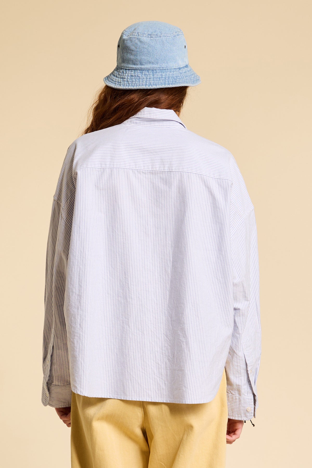 Cropped Button Front Shirt - Blue Stripe Oxford - Denimist