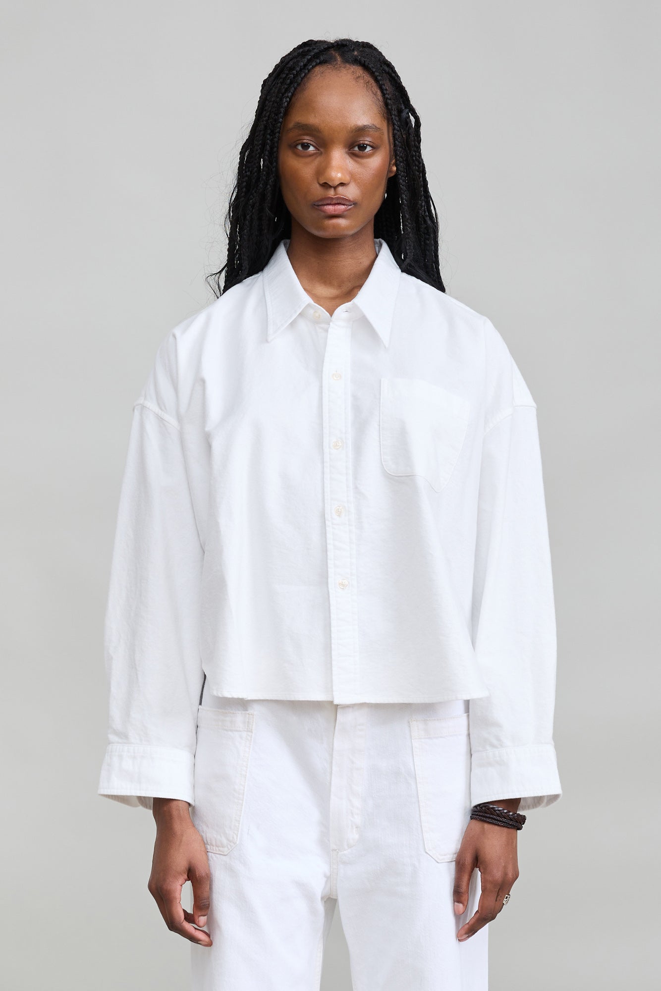 Bailey Cropped Shirt - Brushed Ecru White