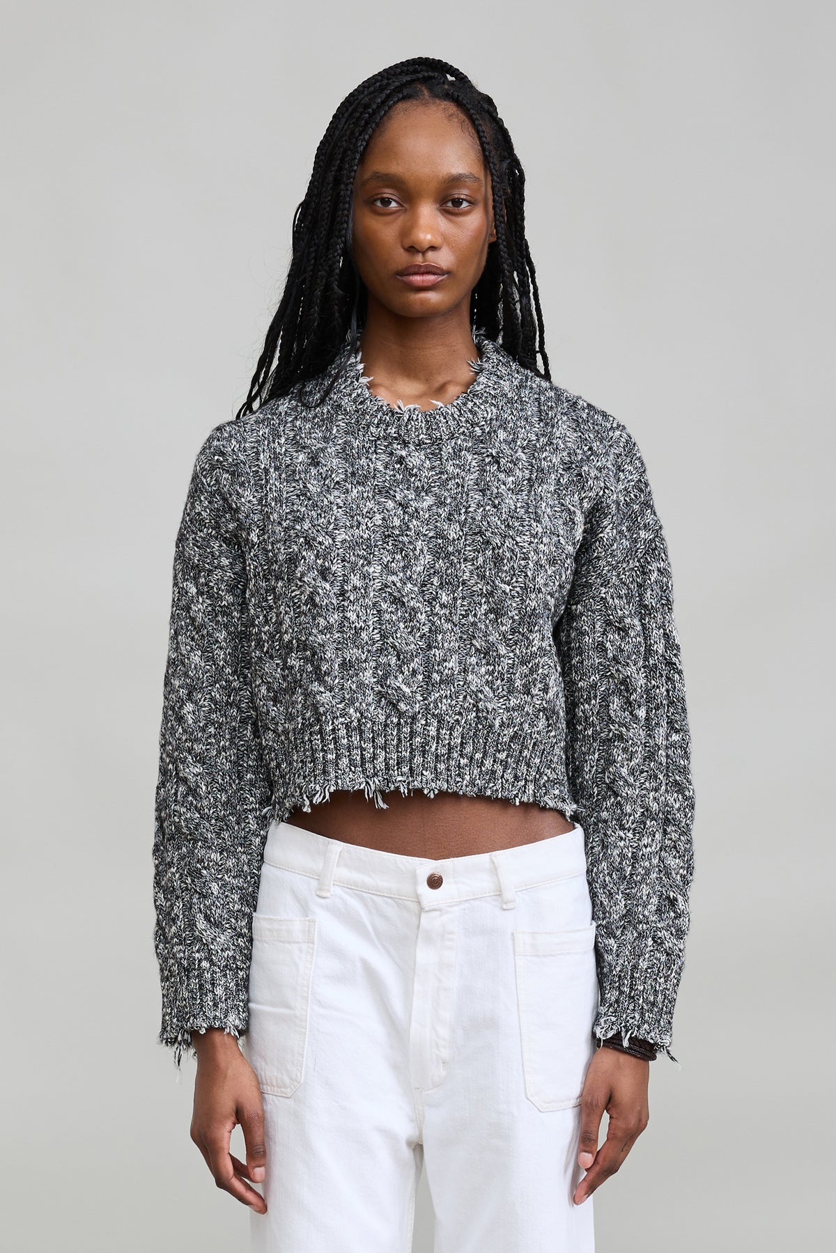 Leighton Cable Crew - Heather Black