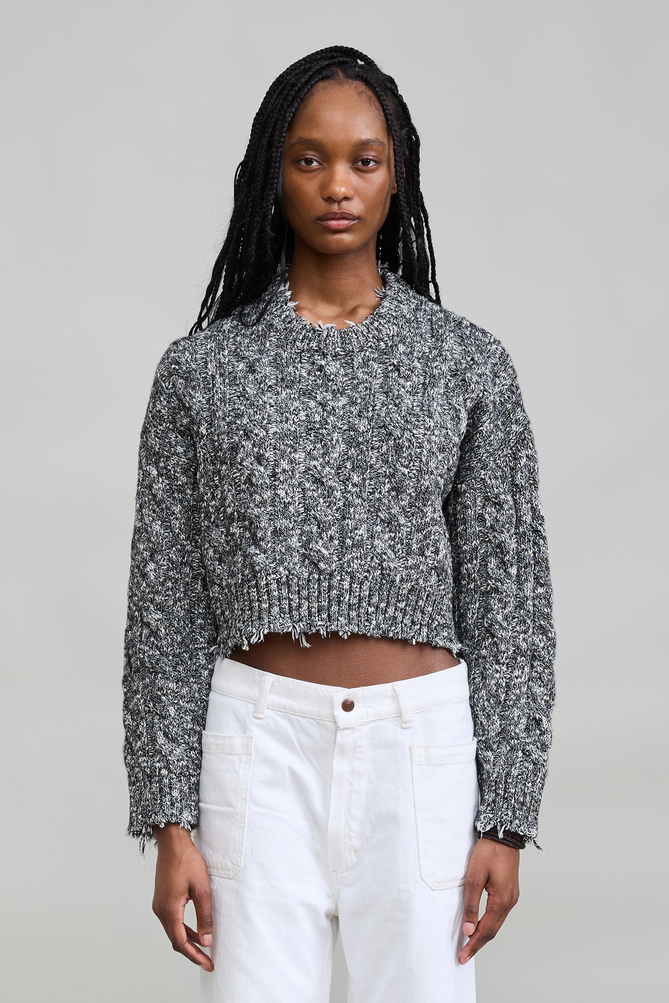 Leighton Cable Crew - Heather Black