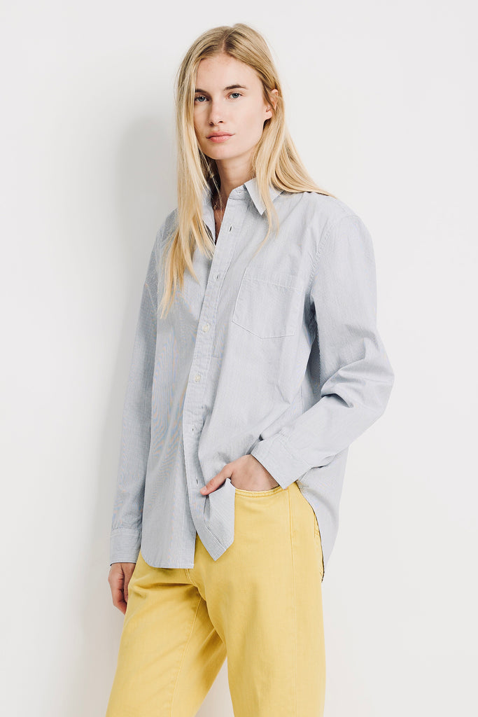 Boyfriend Shirt - Ecru White Navy Pinstripe