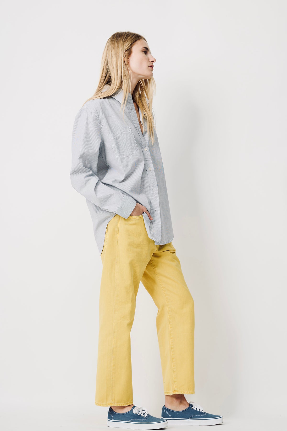 Boyfriend Shirt - Ecru White Navy Pinstripe