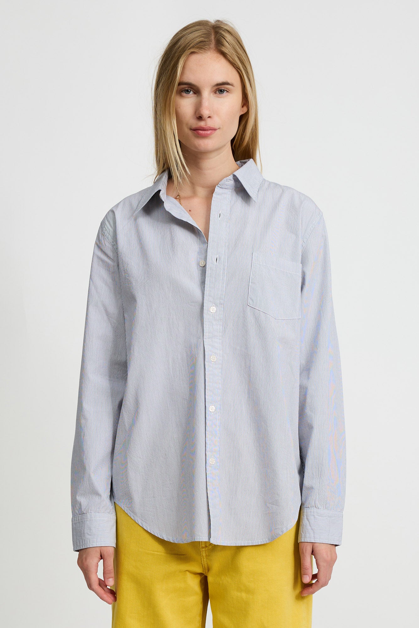 Boyfriend Shirt - Ecru White Navy Pinstripe
