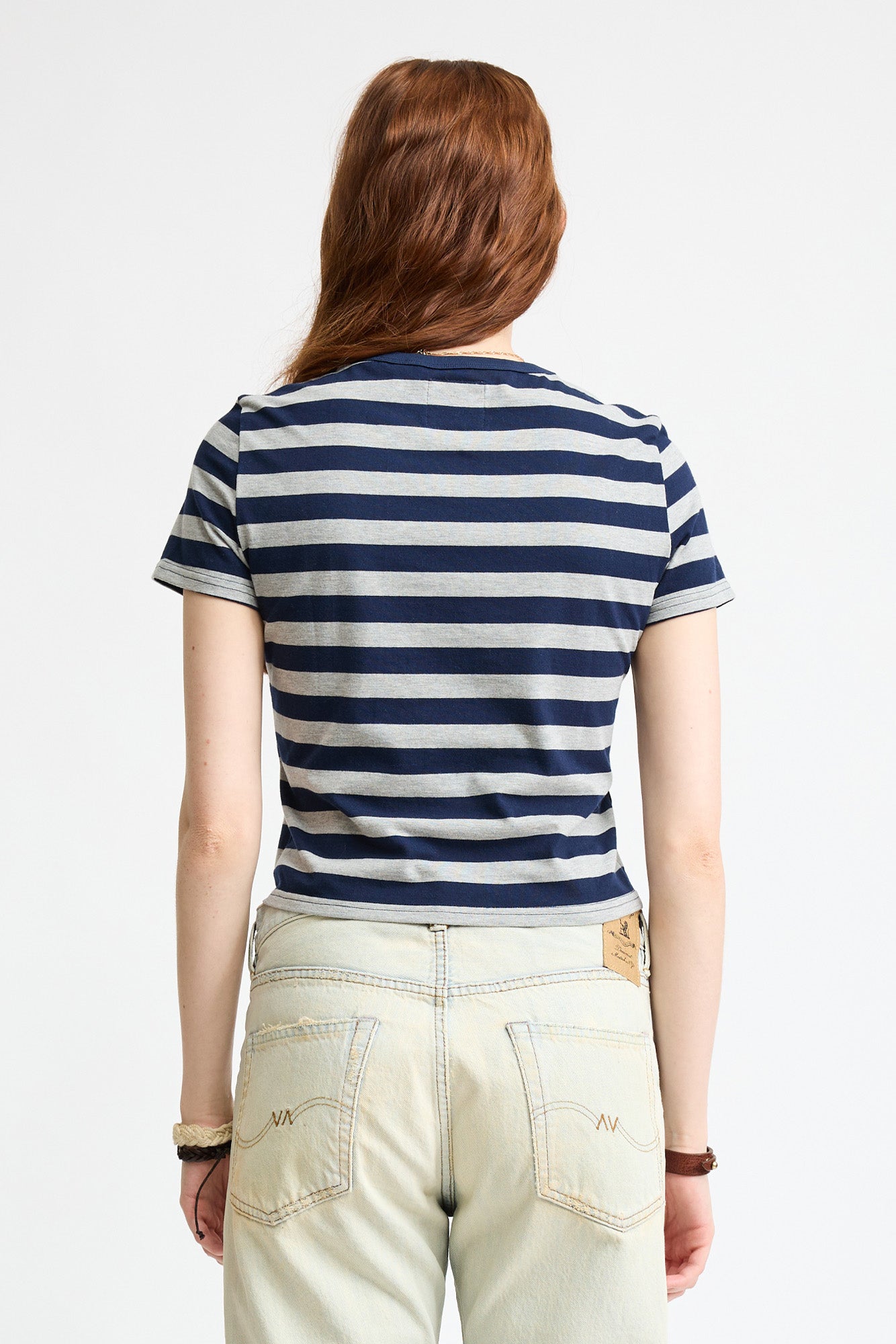 Striped Baby T - Light Heather Grey/Navy Wide Stripe