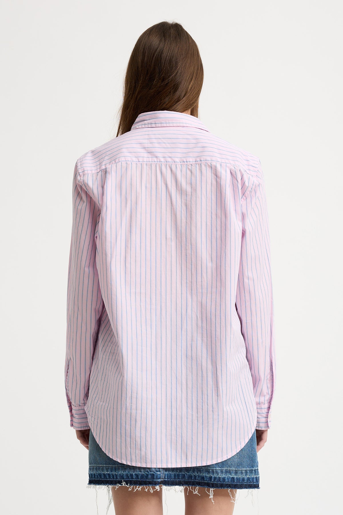 Boyfriend Shirt - Pink With Blue Stripe