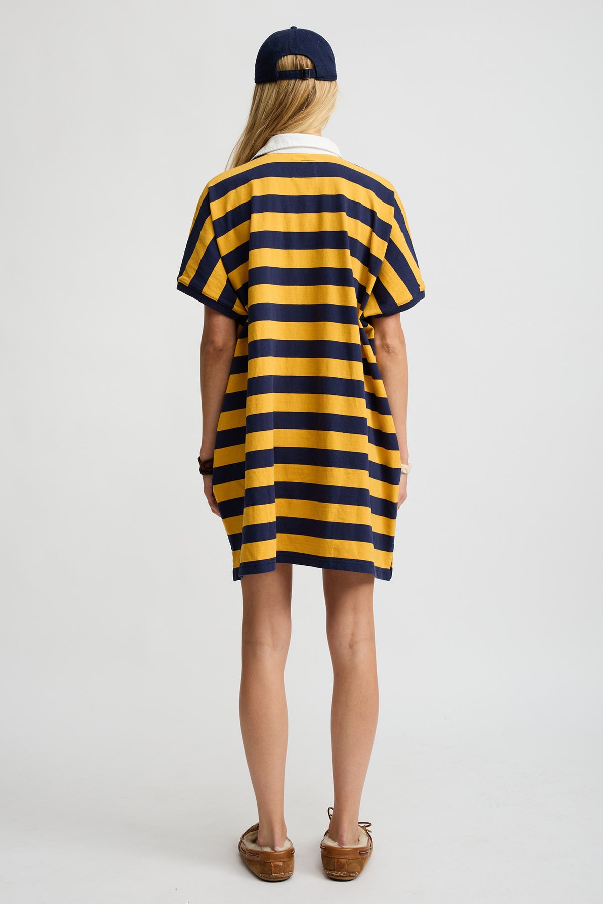 Rugby Tshirt Dress - Yellow/Navy Wide Stripe