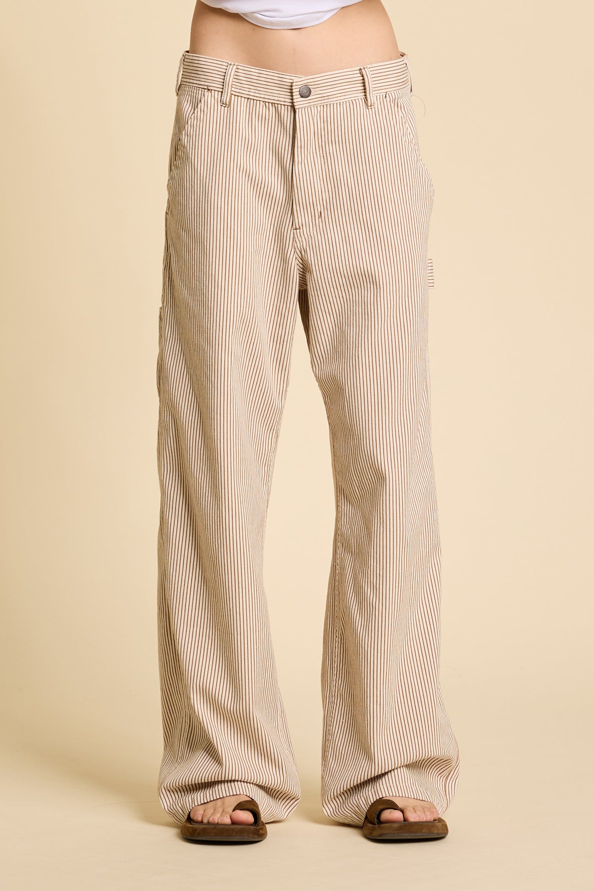 【U LAN】Forest Carpenter Wide String Pants Teri Wide Leg Carpenter Pant - Railroad Khaki - Denimist