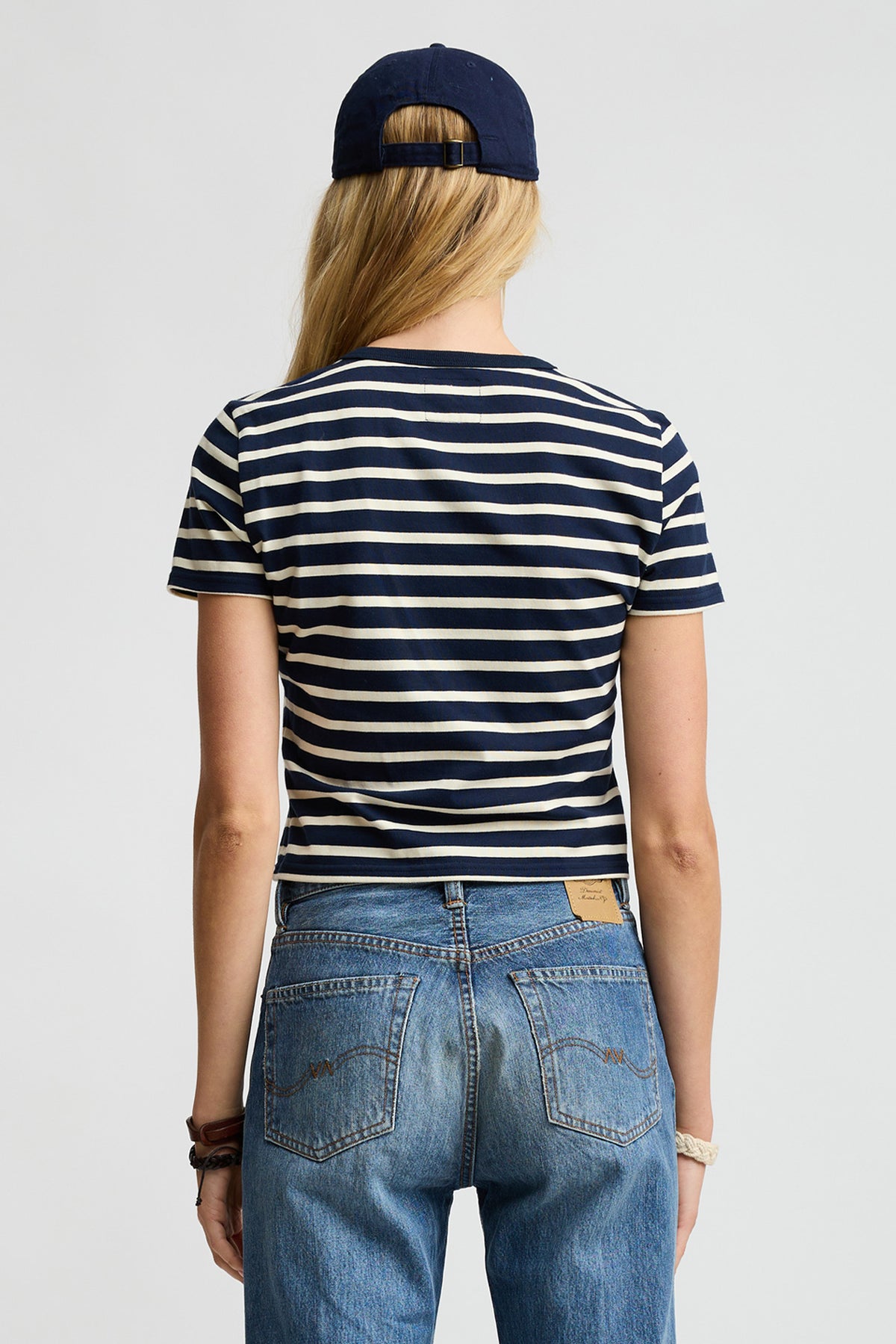 Gestreiftes Baby-T-Shirt – Breite Streifen in Marineblau/Creme