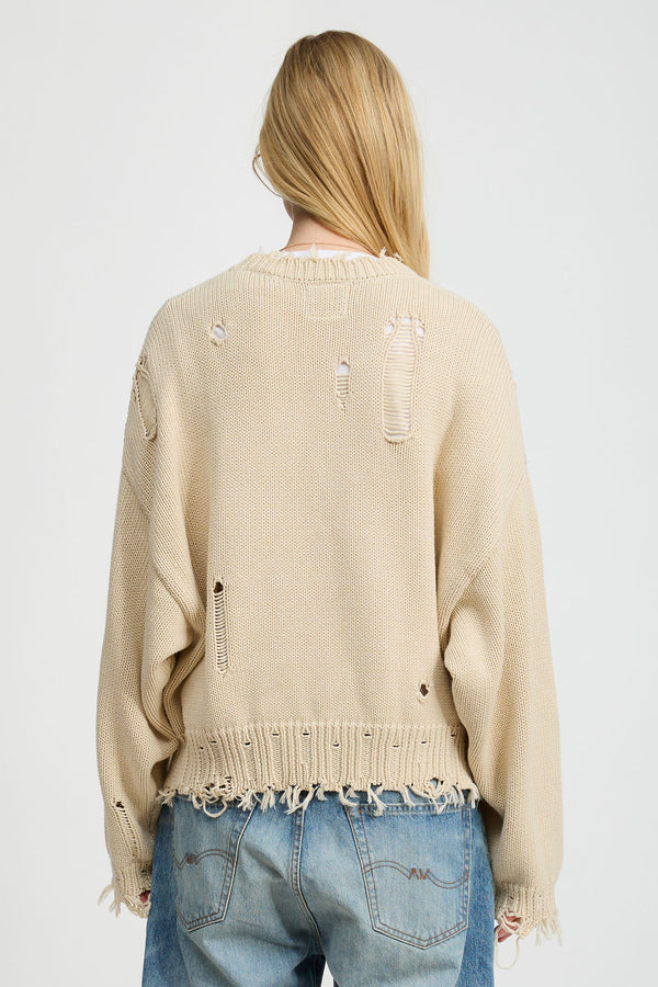 Oversized Cropped American Flag Sweater - Oatmeal - denimist