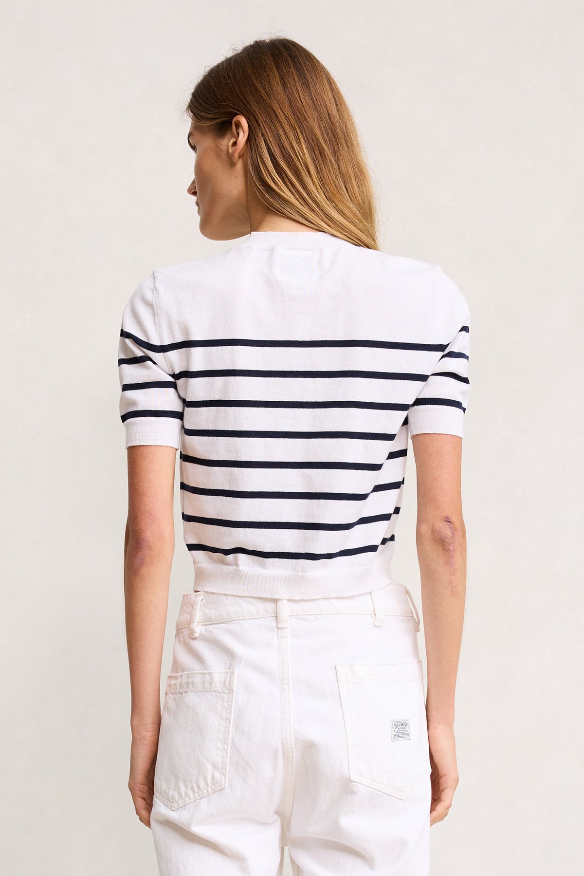 Baby Striped Crewneck - White With Navy Stripe