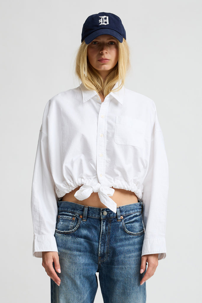 Long Sleeved Front Tie Shirt - White