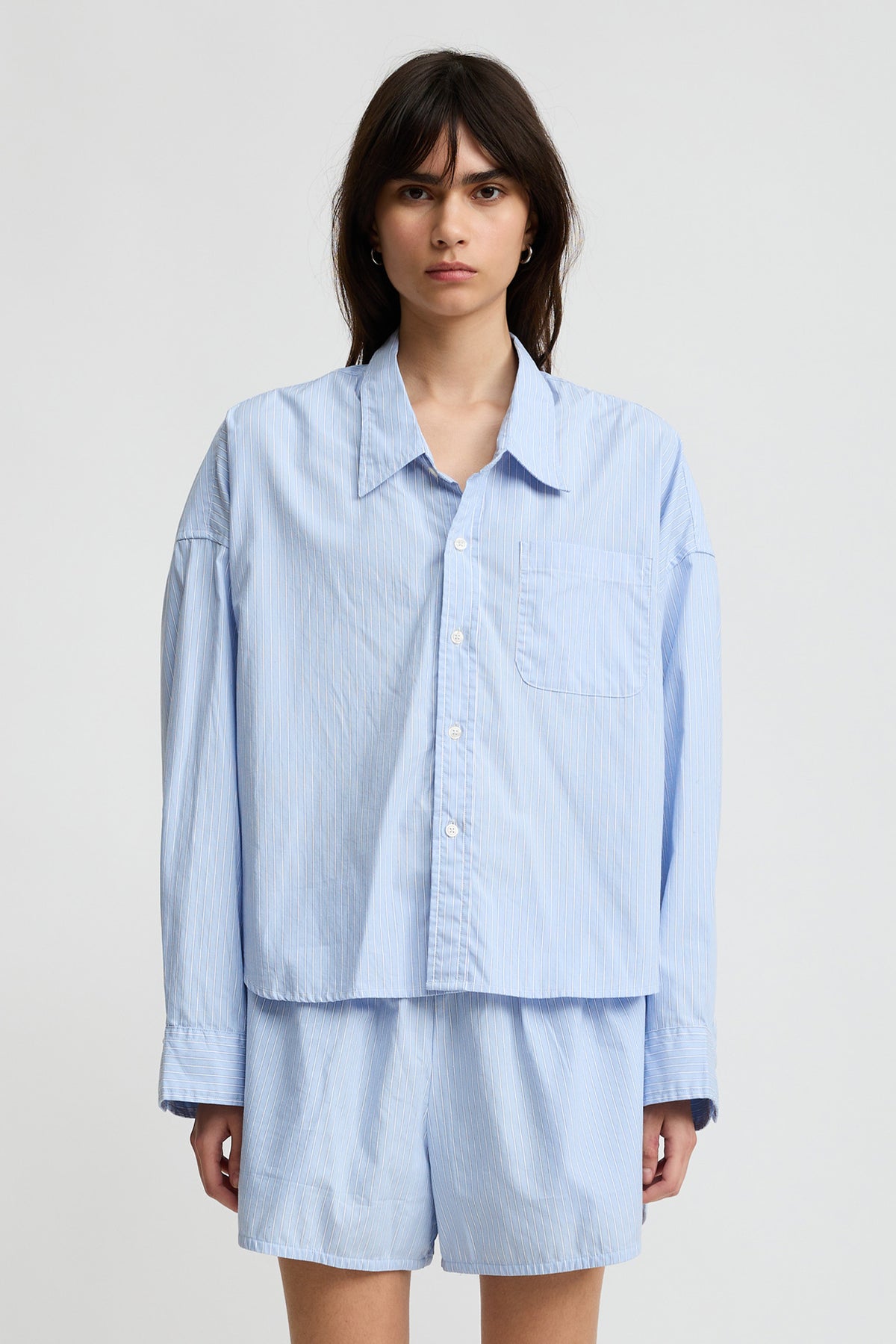 Cropped Shirt - Light Blue Stripe