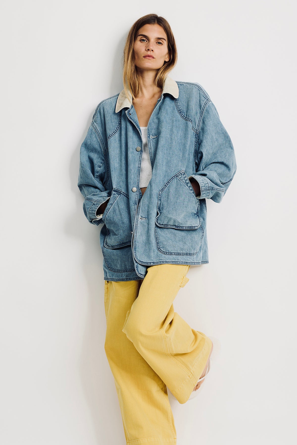 Oversized Hunting Denim Jacket - Stone Wash Blue