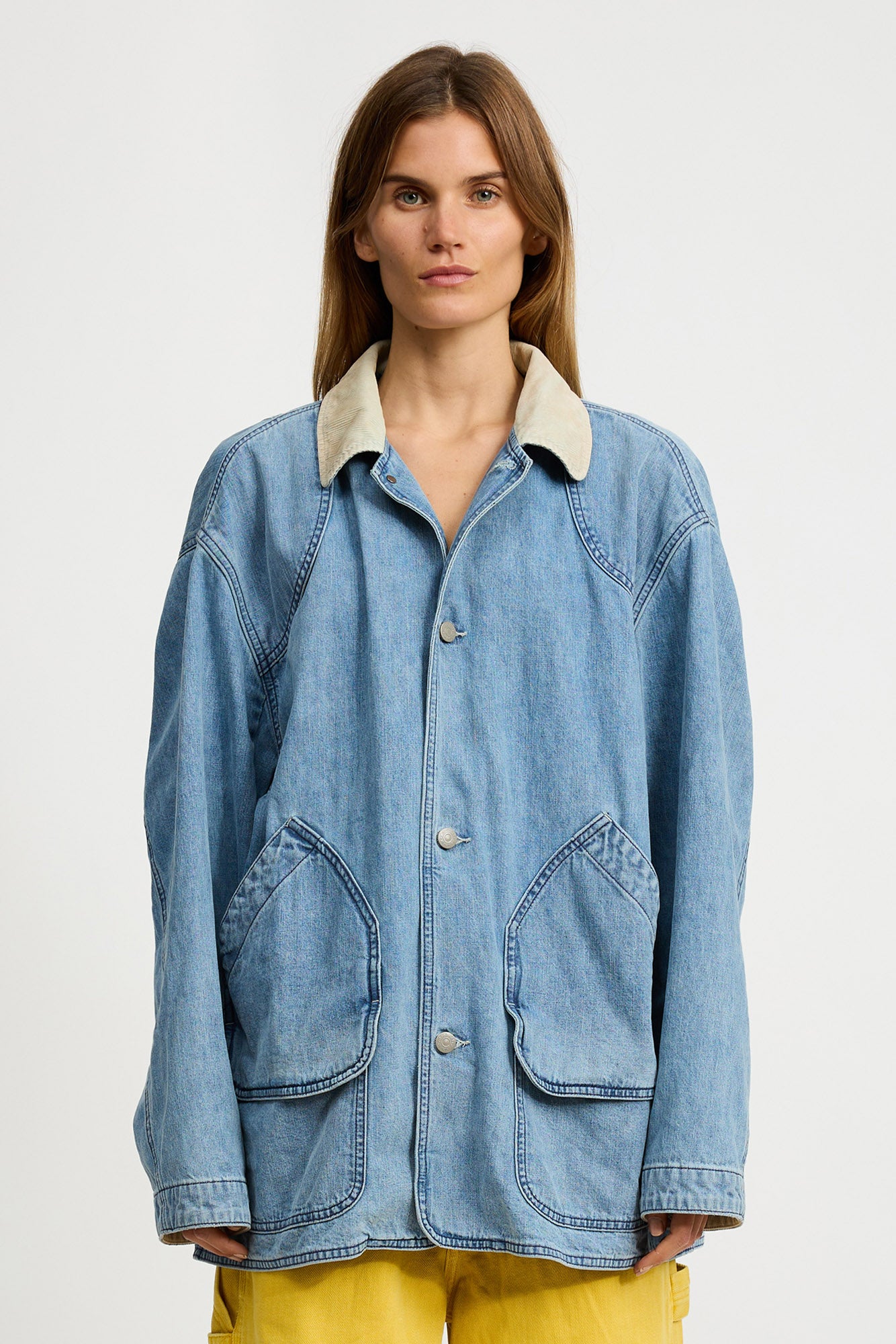Oversized Hunting Denim Jacket - Stone Wash Blue - denimist