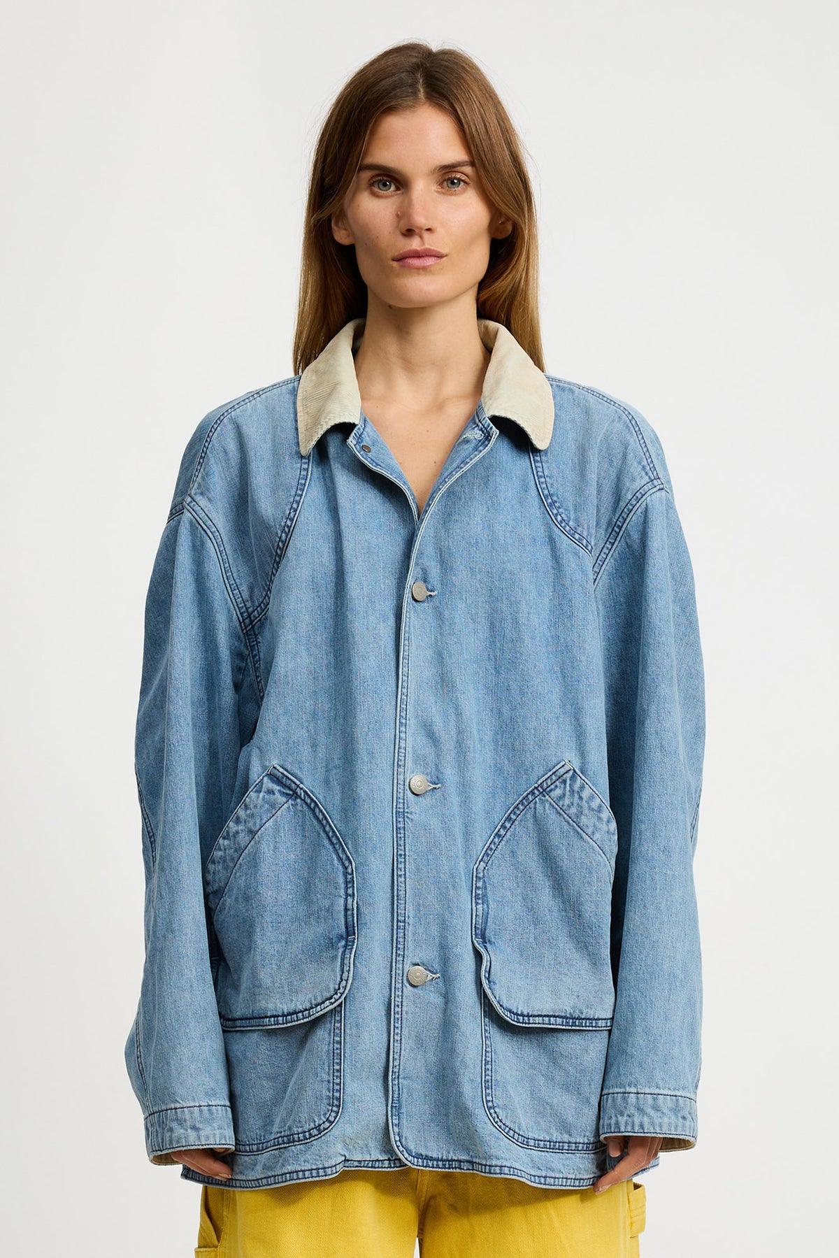 Oversized Hunting Denim Jacket - Stone Wash Blue