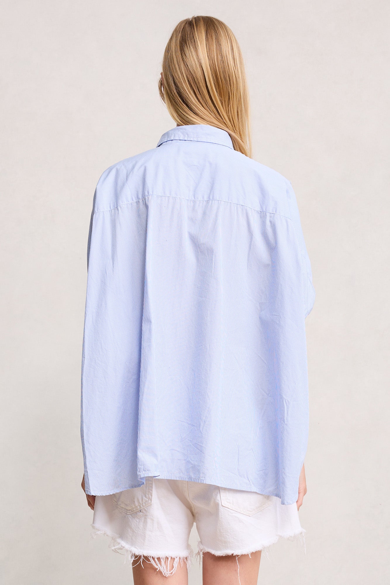 Emma Cuffed Shirt - Light Blue Mini Stripe