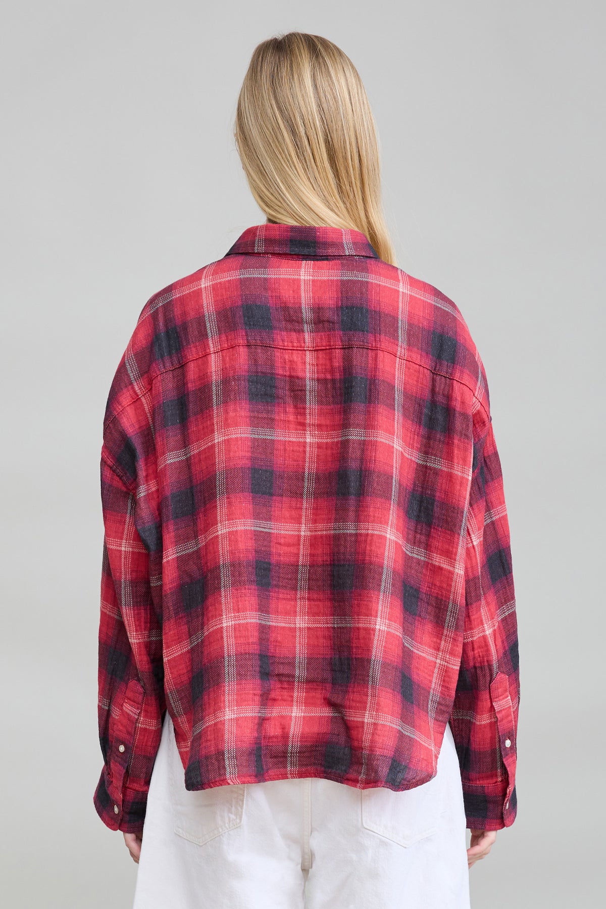 Bailey Cropped Shirt - Red Black Plaid