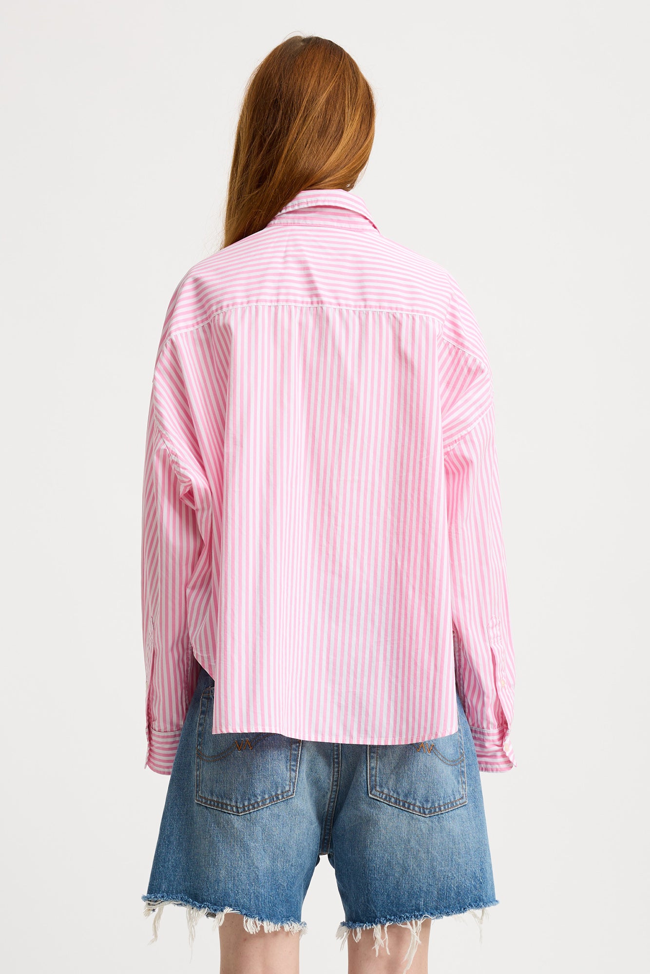 Cropped Shirt - Wide Pink Stripe