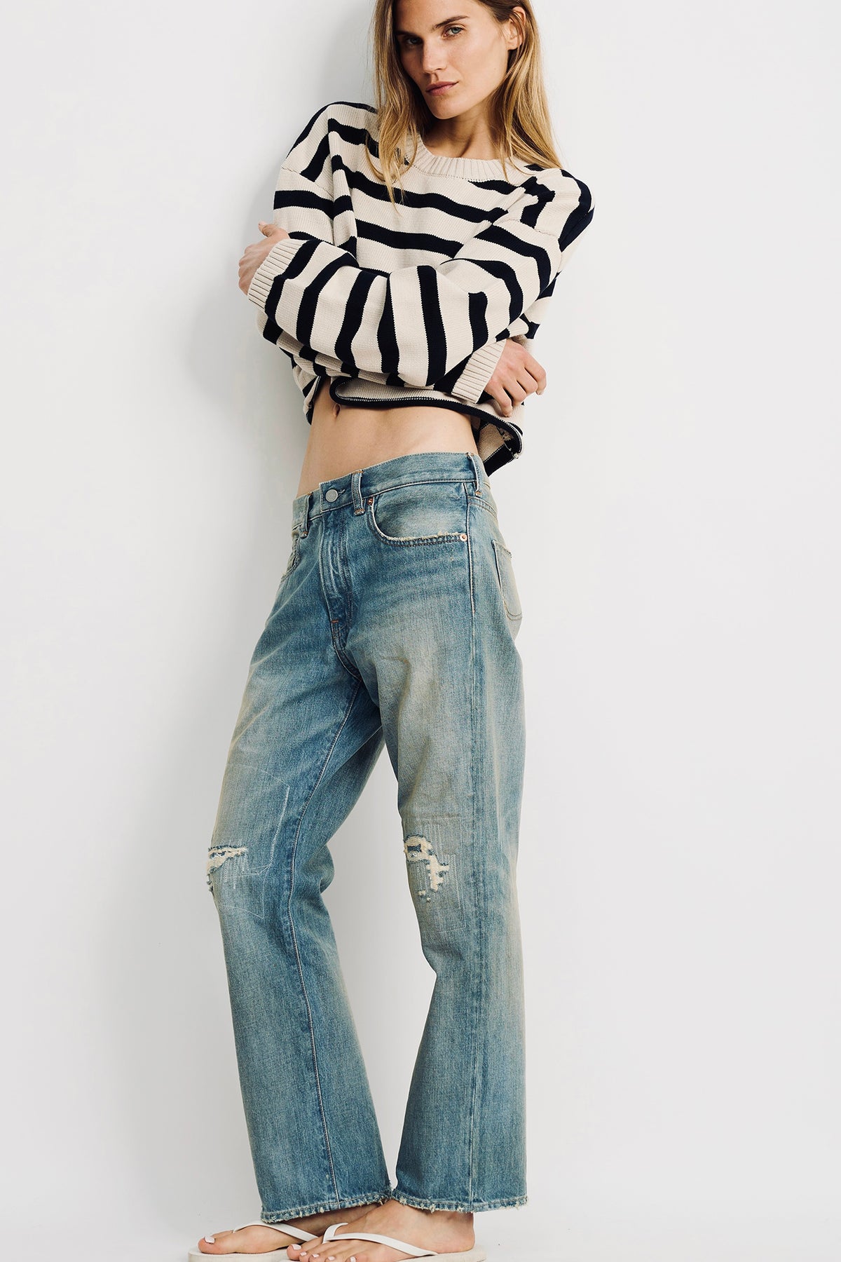 Cropped Stripe Sweater - Midnight/Straw