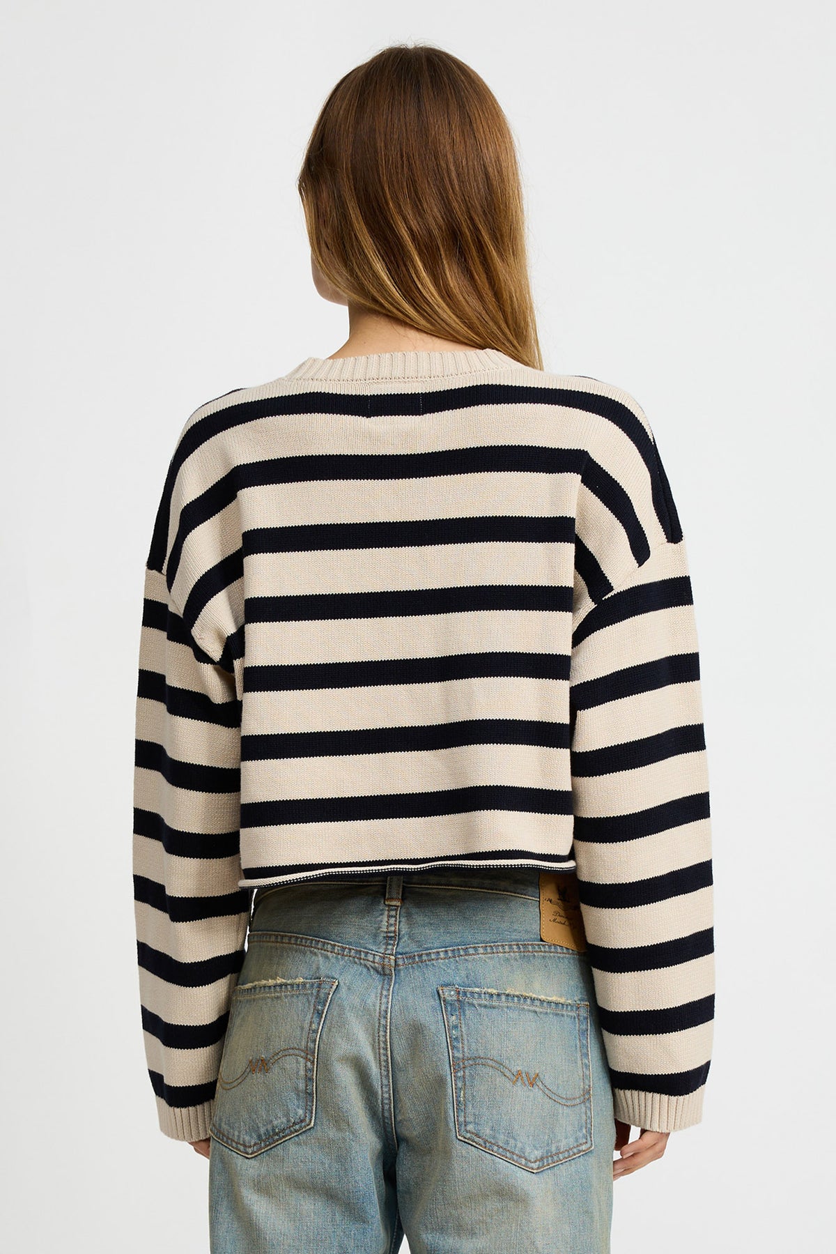 Cropped Stripe Sweater - Midnight/Straw