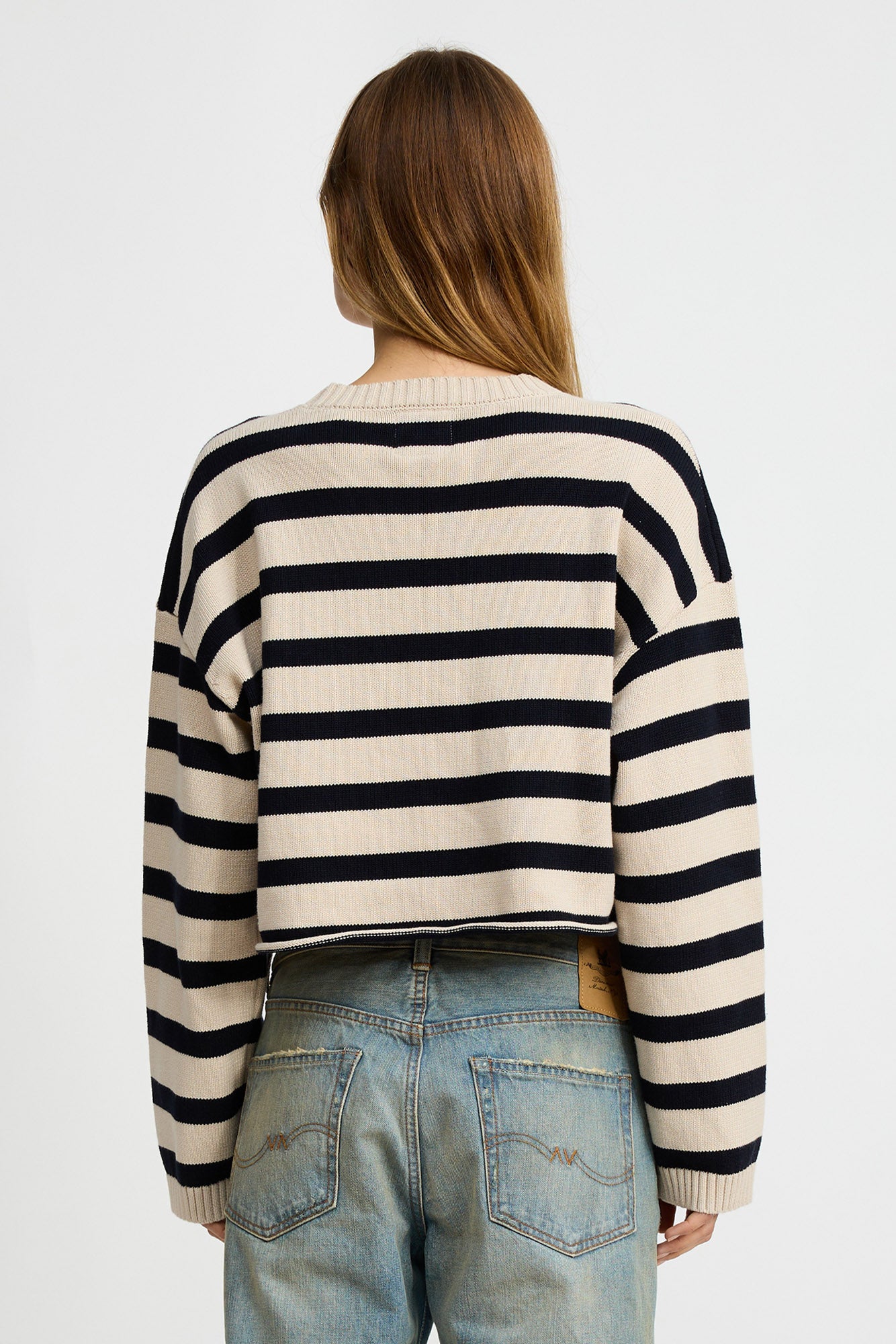 Cropped Stripe Sweater - Midnight/Straw