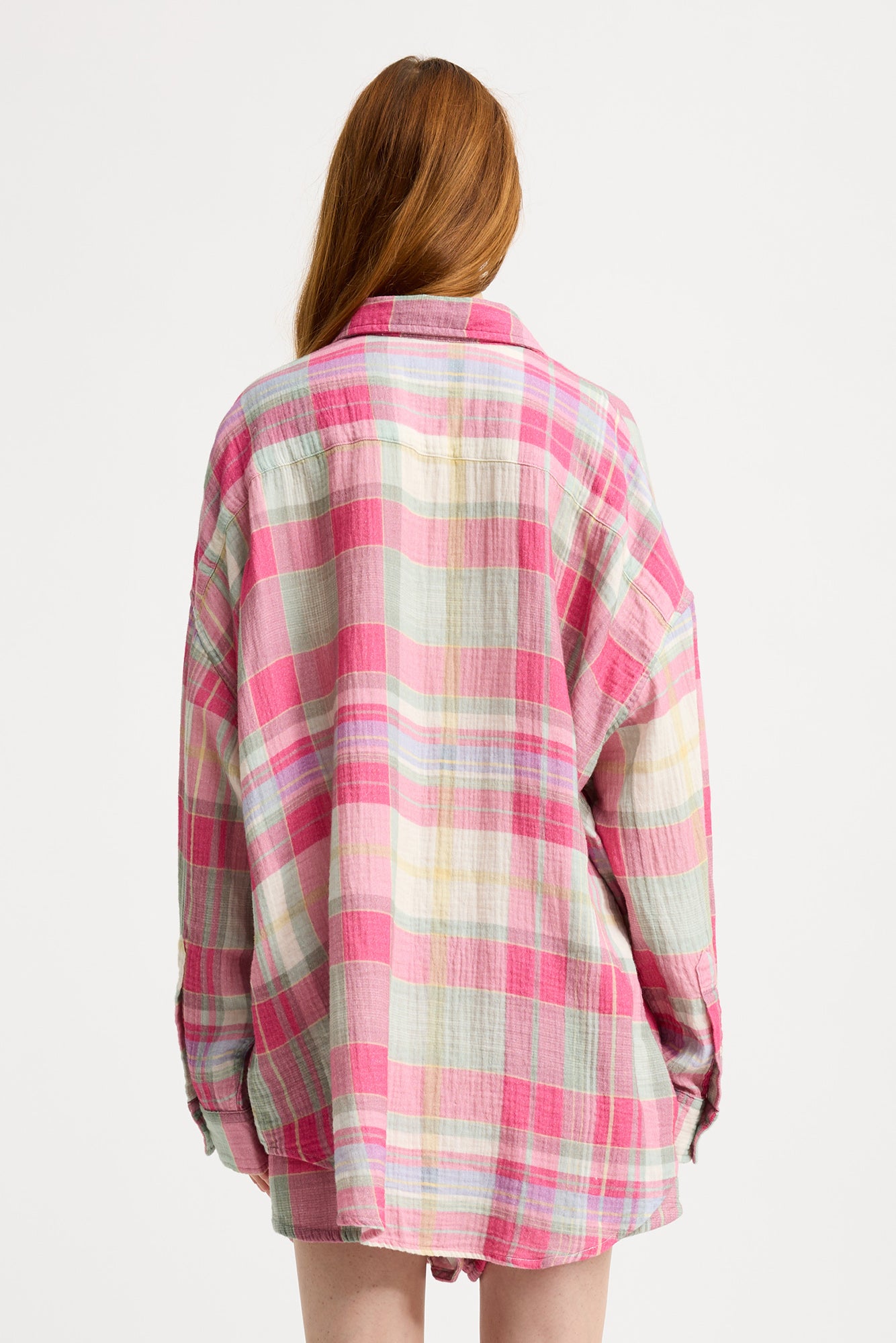 Button Front Shirt - Pink/Green Plaid