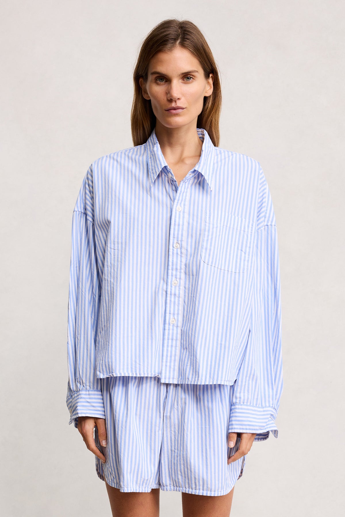 Cropped Shirt - Light Blue Stripe