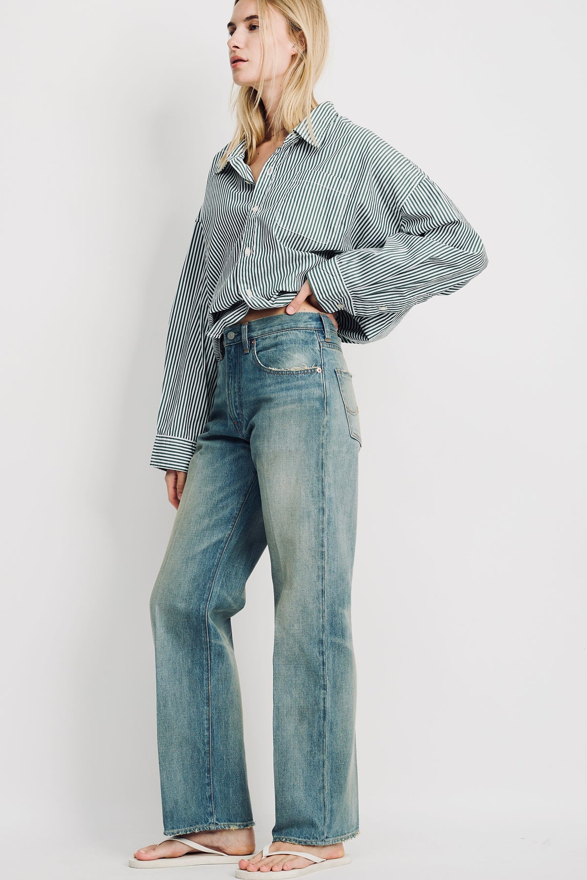 Cropped Shirt - Green Stripe