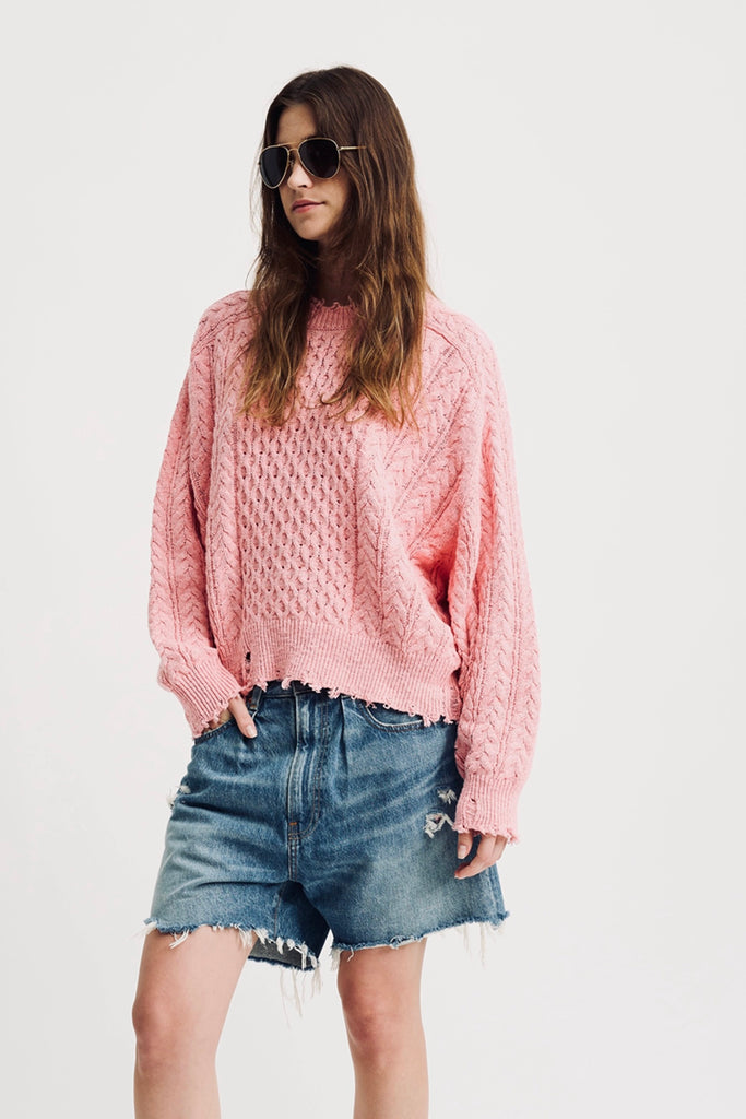 Oversized Aran Sweater - Pink